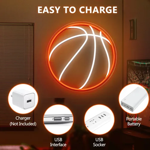 Miniatura 9 de Letrero de neón de baloncesto, luz de neón LED de baloncesto de 12.6×12.6 pulgadas, letreros de neón LED regulables para decoración de pared