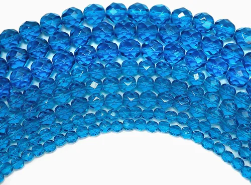 0.118 in (135 cuentas) Capri Blue Light, Checa fuego pulido redondo facetado cuentas de vidrio, hilo de 16 pulgadas