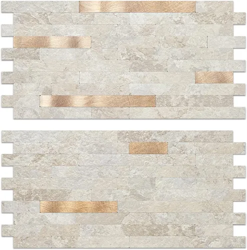 Miniatura 7 de Auliget - 20 láminas de azulejos adhesivos imitación piedra para protector antisalpicaduras, mosaicos de cloruro de polivinilo con acabado mármol