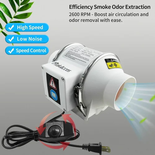 Miniatura 2 de Potente ventilador de conducto de 3 pulgadas con tubo de 1.5M, motor de cobre, flujo de aire mejorado, bajo nivel de ruido para extracción eficiente