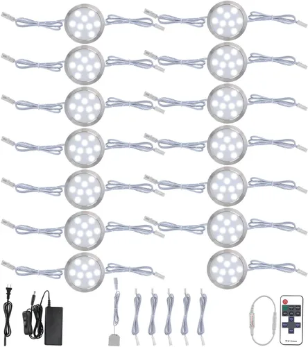Kit de iluminación LED con cable directo para debajo del gabinete, control remoto enlazable e inalámbrico, iluminación de acento regulable, enchufe