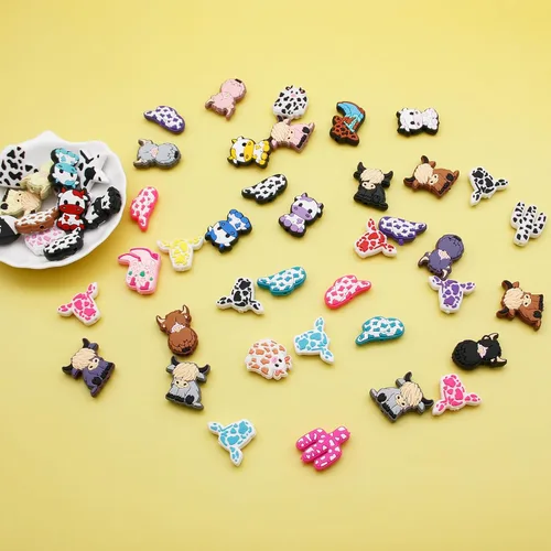Miniatura 2 de APCGSM 50 cuentas focales de silicona para bolígrafos a granel, cuentas de silicona de vaca para fabricación de llaveros, temática de animales