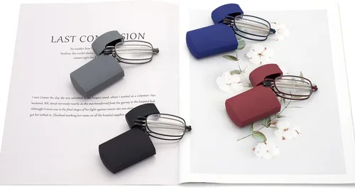 Miniatura 7 de HIGHLIKE Hard Cases Folding Reading Glasses, Pocket Wallet Purse Compact Spring Hinge Readers, Transparent Clear Lens Paquete de 3: 3 plomizos