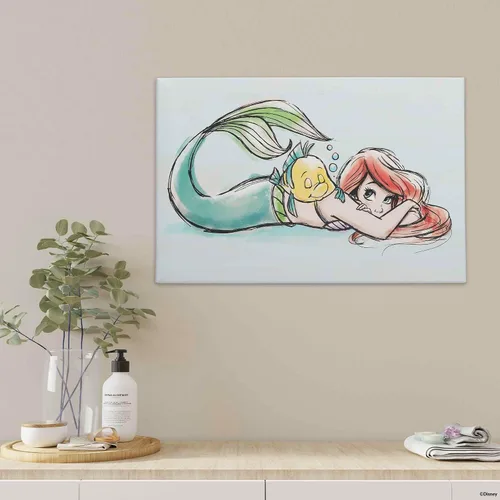 Miniatura 5 de Open Road Brands Disney - Lienzo decorativo de pared con diseño de Ariel y Flounder de La Sirenita en acuarela - Hermoso arte de pared de Ariel