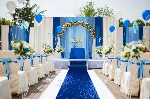 Miniatura 11 de ShiDianYi Camino de pasillo azul para boda, 15 x 2 pies, moderno, tela de malla con lentejuelas y purpurina azul bebé con lentejuelas
