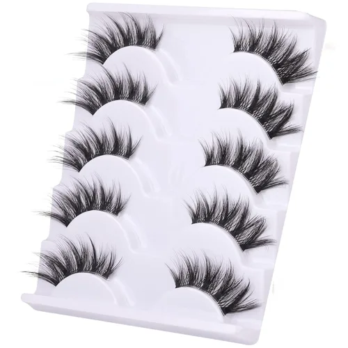 Miniatura 9 de Pestañas Postizas de Media Manga Natural Wispy 3/4 Pestañas Postizas de Ojo de Gato Pestañas de Volumen Banda Transparente Pestañas Postizas que