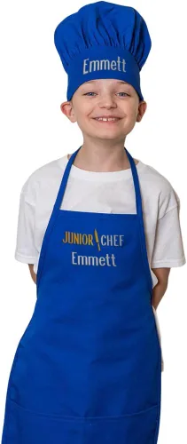 Miniatura 2 de Delantal personalizado bordado Junior Chef Kids Delantal Juego de blanco.