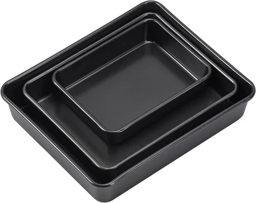 Miniatura 7 de Juego de 3 bandejas para asar, juego de bandejas antiadherentes para hornear, utensilios rectangulares para horno, revestimiento no tóxico y calidad