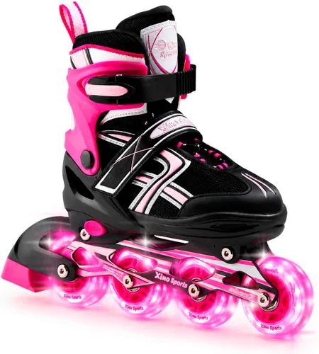 Xino Sports Patines en línea para niños y niñas – Patines ajustables con ruedas iluminadas LED – Patines juveniles para interiores y exteriores