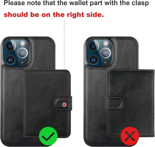 Miniatura 9 de Bocasal Funda tipo cartera para iPhone 13 Pro Max compatible con MagSafe magnético RFID bloqueo desmontable de piel sintética de alta calidad