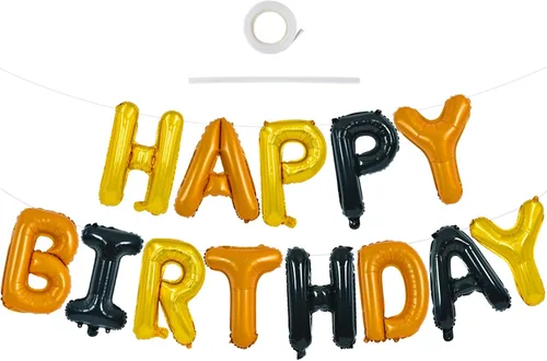 Miniatura 37 de TONIFUL Pancarta de Globos Negros de Feliz Cumpleaños de 16 Pulgadas con Letras de Papel de Aluminio Mylar, Cartel Banderín Reutilizable
