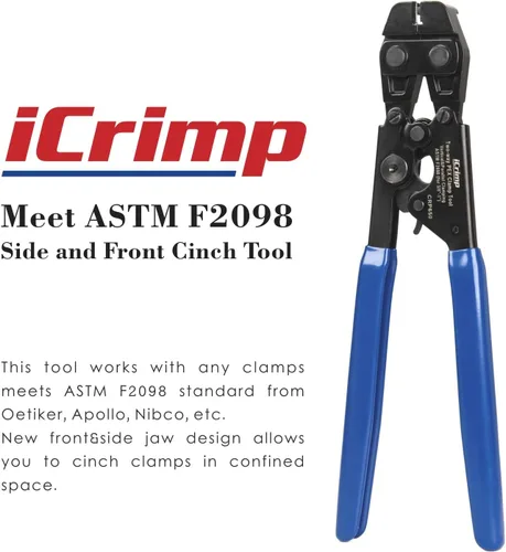 Miniatura 2 de iCrimp Herramienta de cincha PEX para abrazadera de acero inoxidable, sujeción vertical y paralela de 3/8 pulgadas a 1 pulgada -CRP650