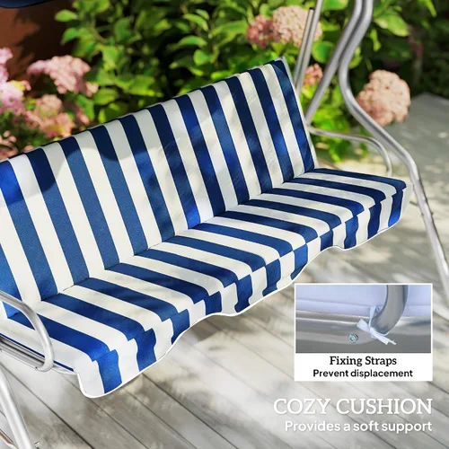 Miniatura 5 de Outsunny Columpio de porche para 3 personas con toldo, silla de columpio de patio, banco de columpio para exteriores con pantalla ajustable, cojín