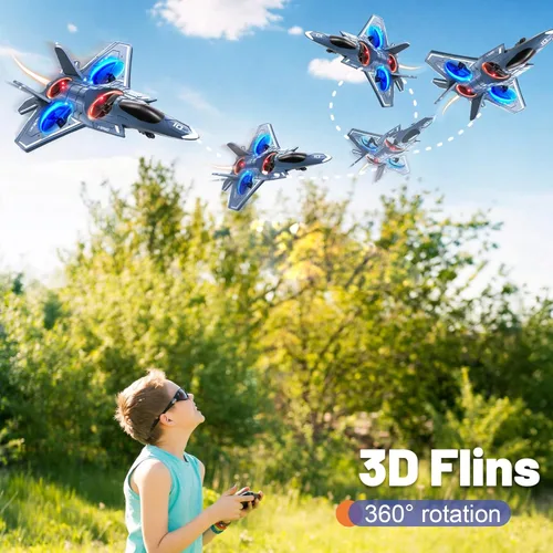 Miniatura 3 de Aviones RC de control remoto de espuma para niños y adultos mayores de 14 años, avión RC caza con luz, juguetes de caza con giro de 360°, rollo
