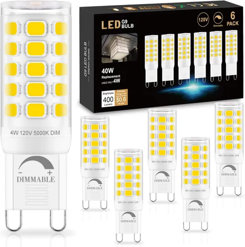 Miniatura 12 de Bombilla LED G9 regulable de 2700 K blanco cálido suave, paquete de 6, T4 G9 de 4 W de reemplazo para 40 vatios de halógeno, base cerámica de doble