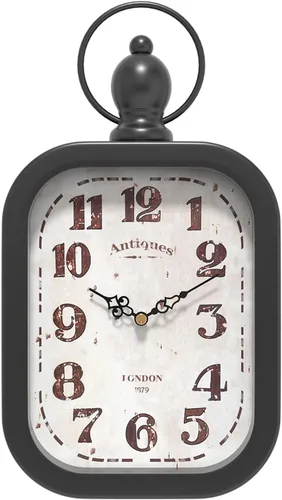 Menterry Reloj de pared rectangular retro pequeño, color negro, antiguo, funciona con pilas, decoración silenciosa, para granja, dormitorio, cocina,