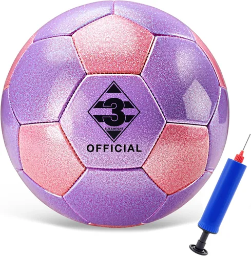 Miniatura 5 de Glitter Pink Purple Soccer Ball Size 3 4 5 with Pump & Needle/Mesh Bag, Sofu PU Soccer Ball Kit for Indoor Outdoor Practicing Training Playing Gift