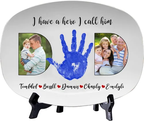 Miniatura 15 de Plato personalizado para asar para papá con nombres de niños, arte infantil, placa de servicio de impresión de mano para la familia, placa de Plato