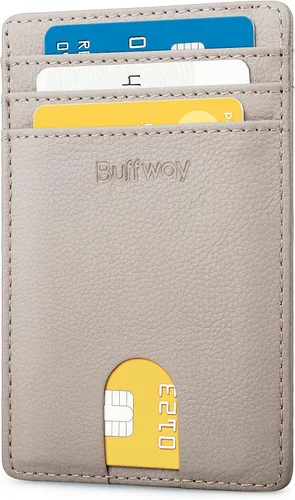 Miniatura 66 de Buffway Billetera delgada para hombre, minimalista con bolsillo frontal delgado, tarjetero de cuero con bloqueo RFID para viajes de trabajo