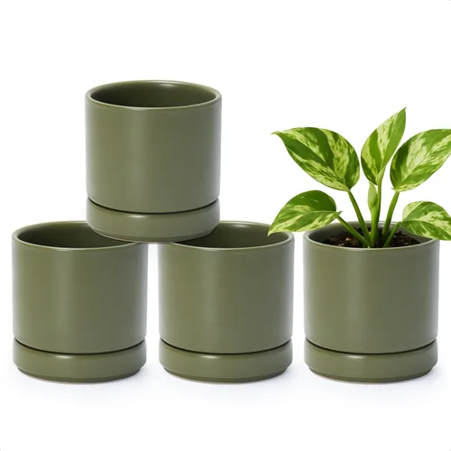 Miniatura 11 de D'vine Dev Juego de 4 macetas pequeñas de cerámica, maceta para suculentas de 3.5 pulgadas para plantas con orificio de drenaje y platillo