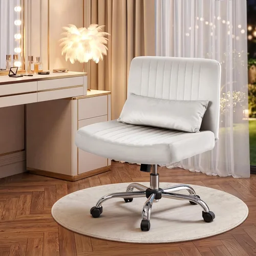 Miniatura 15 de Warmiehomy Silla de oficina cruzada de terciopelo con ruedas, silla de escritorio de lujo con patas cruzadas para dormitorio, silla de computadora