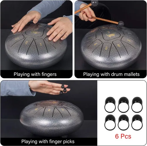 Miniatura 3 de AKLOT - Tambor de lengua de acero, 10 pulgadas, 11 notas, tambor de tanque de percusión C, kit de tambor de acero de percusión con mazos de tambor