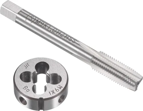 Miniatura 7 de uxcell M10 x 0.059 in Juego de llaves métricas y troqueles, rosca de máquina con troquel de roscado redondo, kit de grifo y troquelado