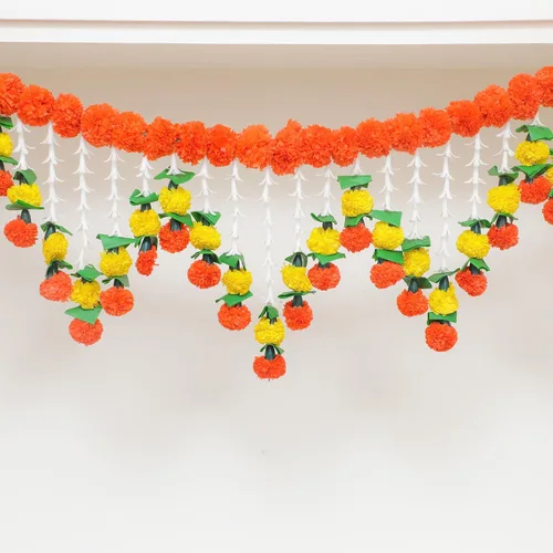 Miniatura 2 de Toran de lirio de caléndula de 5 pies Toran colgante de puerta Thorans indio Guirnalda de flores artificiales Pooja Mandir, puerta, decoración
