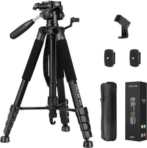JOILCAN Trípodes para cámara, trípode de 74 pulgadas para grabación de video, cámaras de alta resistencia, trípode DSLR de viaje profesional, Negro