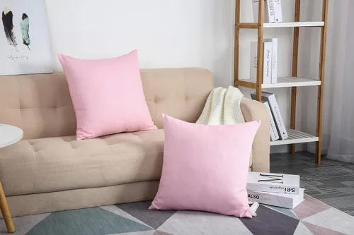 Miniatura 4 de TangDepot Fundas de almohada decorativas hechas a mano de lona de algodón 100% sólida/Fundas de cojín, (22"x22", rosa salmón)