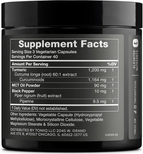 Miniatura 2 de Curcumina de cúrcuma - Extracto 60:1 de ultra alta potencia con 97% de curcuminoides - 1200 mg por porción - Pimienta negra y aceite MCT para una