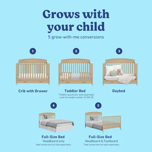 Miniatura 7 de Graco Benton - Cuna convertible 5 en 1 con cajón, certificado GREENGUARD Gold, se convierte de cuna de bebé a cama infantil, sofá cama y cama