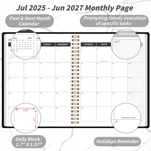Miniatura 2 de Agenda mensual 2025-2027, julio 2025 a junio 2027, calendario mensual de 2 años 2025-2027, 7.5" x 10", calendario de 24 meses con objetivos y lista