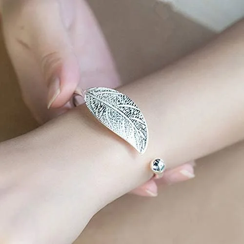 Miniatura 2 de YBpineer - Brazalete para mujer con diseño de hojas abiertas