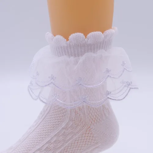 Miniatura 7 de Xiyadun Calcetines de algodón con ribete de encaje con volantes para niñas pequeñas