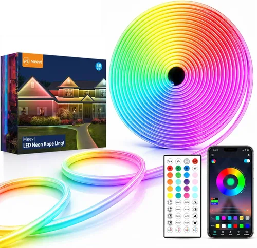 Miniatura 14 de Luces LED de neón en forma de cuerda, tira de luces de neón blancas cálidas de 16.4 pies/5m, tira LED impermeable flexible de 12V, luces de neón