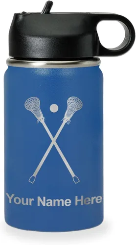 Miniatura 62 de LaserGram Botella de agua personalizada, palitos de lacrosse, acero inoxidable de doble pared aislada al vacío con popote superior, regalo grabado