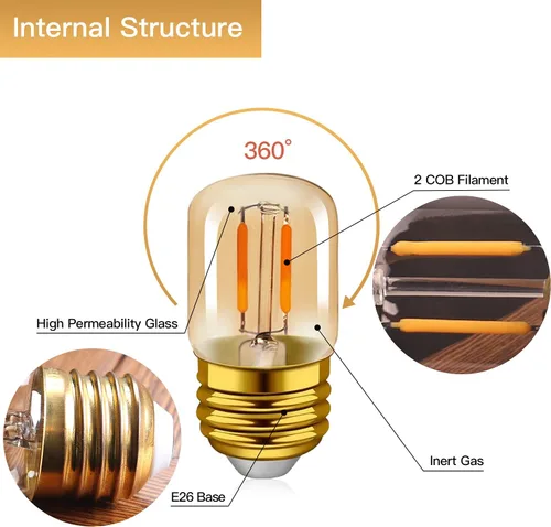 Miniatura 3 de Bombillas LED ámbar E26 de 1 W, T28 Mini Edison tubo lámpara de 2200 K cálidas, equivalente a 10 W, bombilla decorativa de repuesto no regulable