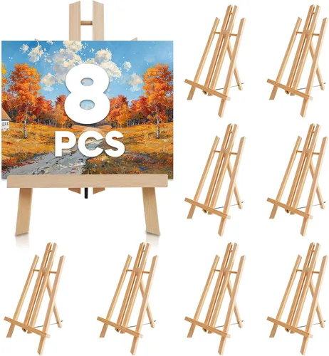 Miniatura 12 de Paquete de 12 caballetes de mesa de madera para pintar y exhibir, soporte de trípode portátil de 11.8 pulgadas para lienzo de 8 x 10 y 11 x 14