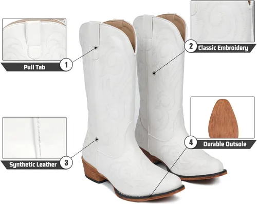 Miniatura 5 de IUV Botas vaqueras para mujer, botas vaqueras de media pantorrilla, botas vaqueras con punta puntiaguda