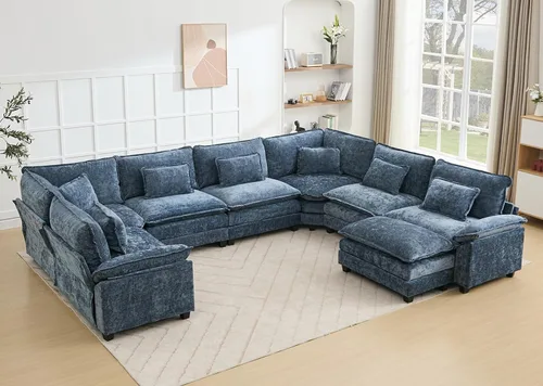 Miniatura 17 de Juego de sofá seccional modular de gran tamaño, sofá de nube convertible de asiento profundo, sofá esquinero grande en forma de L con cojines Beige