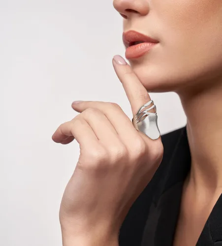 Miniatura 4 de Anillos de oro para mujer, anillo chapado en oro de 18 quilates, anillo grueso, banda de flores, diseño de máscara de cóctel, joyería para niñas
