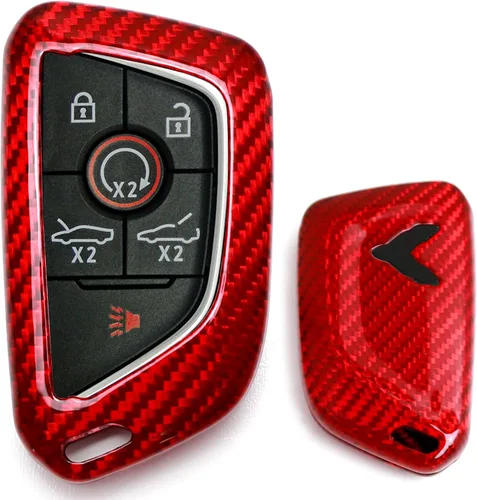 iJDMTOY Funda para llavero de fibra de carbono color rojo brillante, compatible con Chevrolet 2020 en adelante C8 Corvette Stingray Smart Key