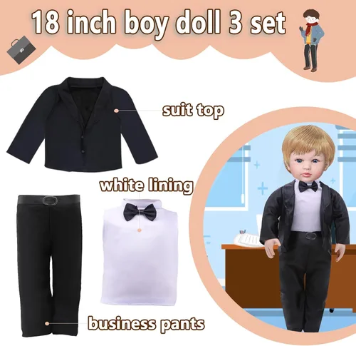 Miniatura 3 de Ropa de muñeca de 16 pulgadas para niño, ropa casual, chaqueta a cuadros, pantalones, trajes deportivos con trajes de esmoquin para accesorios