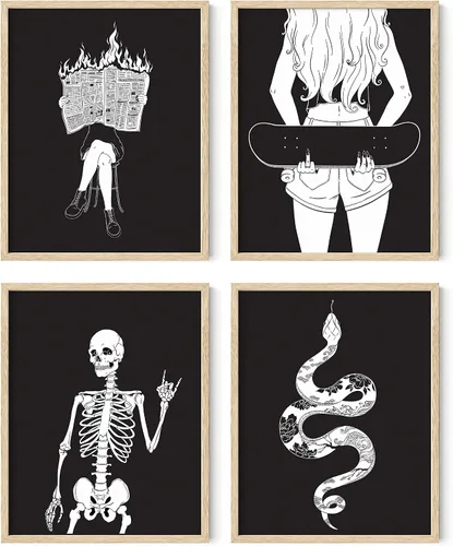 Miniatura 14 de HAUS AND HUES Decoración gótica de pared, juego de 4 impresiones de Halloween, arte de pared de terror y esqueleto, obra de arte espeluznante