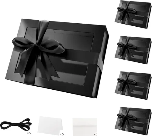 Miniatura 44 de PACKQUEEN 5 cajas de regalo negras grandes con ventanas, 13.5 x 9 x 4.1 pulgadas, cajas de regalo con ventanas transparentes para regalos que