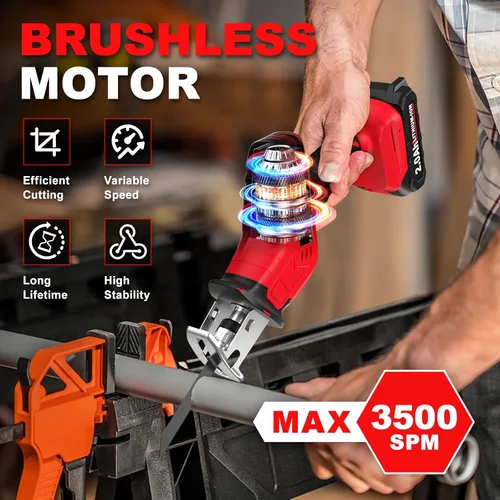Miniatura 3 de FULLYEA Sierra Recíproca Inalámbrica, Sierras Eléctricas de 0-3500 RPM con 4 Hojas y 2 Baterías de 2.0Ah, Cambio de Hoja sin Herramientas, Sierra
