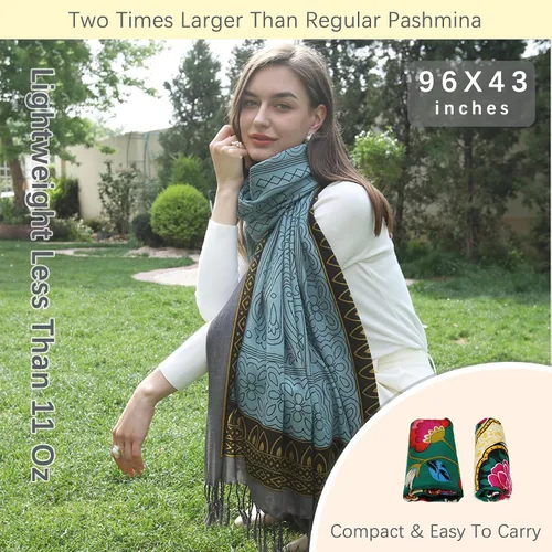 Miniatura 221 de DANA XU Manta de pashmina extragrande 100% de lana merina, bufanda de viaje, bufanda de cachemira para mujer, otoño e invierno, chal de gran