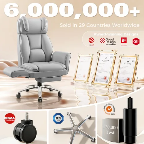 Miniatura 3 de Big and Tall Office Chair, Flip Armrests for Cross Legged Sitting, Ergonomic Leather Executive Desk Chair with Foot Rest, High-Back Reclining