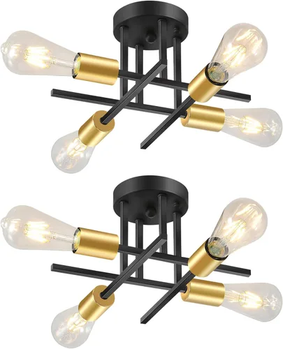 Miniatura 11 de EGM Lámpara de techo semiempotrada dorada, lámpara de cocina moderna de 4 luces con base E26, lámpara de techo para dormitorio, candelabro Sputnik